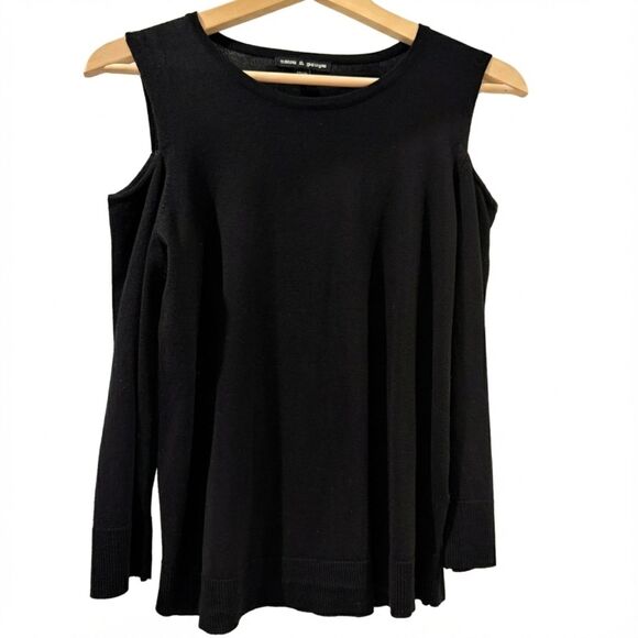 Cable & Gauge Black Knit Cold-Shoulder Top - Size Small - Picture 2 of 8